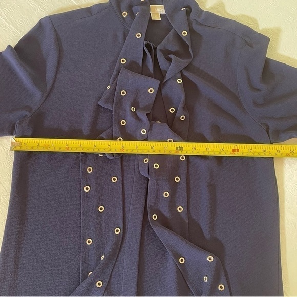 NWOT Michael Kors Navy Blue Tie Neck Blouse - Picture 12 of 13